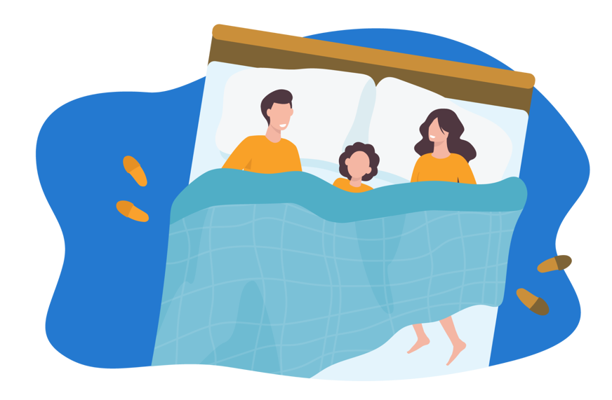 parents with child in bed